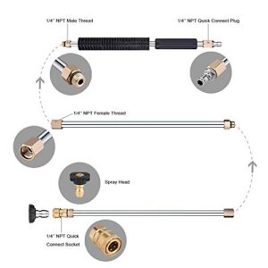 Selkie Pressure Washer Extension Wand Upgrade Power Washer Lance with Spray Nozzle Tips,30°,90°,120° Curved Rod, 1/4’’Quick Connect, Replacement for Anti-Leaked Ring 4000 PSI…