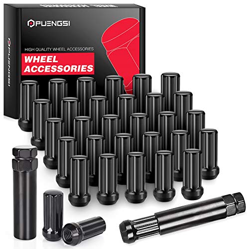 PUENGSI 14mmx2.0 Wheel Lug Nuts,32Pcs + 2 Keys M14x2.0 Thread Black Spline Forged Steel Lug Nuts, Conical/Cone Seat Compatible for Ford Excursion F-250 Super Duty F-350 Super Duty 1999-2004