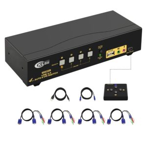 cklau 4 port 450mhz usb auto vga kvm switch with audio and cables, monitor switch for multiple computers support windows, linux, mac, debian, ubuntu, fedora, raspbian, ubuntu