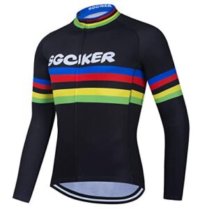 sgciker mens thermal fleece cycling jerseys, winter long sleeve warmer bike jacket cycle coat (black, large)