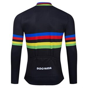 SGCIKER Mens Thermal Fleece Cycling Jerseys, Winter Long Sleeve Warmer Bike Jacket Cycle Coat (Black, Large)