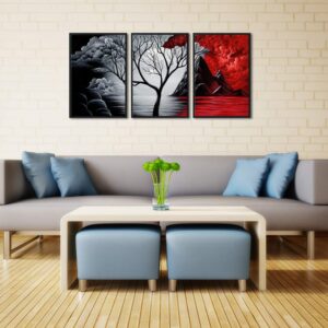 Wieco Art Large Size Framed Art Canvas Art Prints Wall Art the Cloud Tree Abstract Pictures Paintings for Bedroom Home Office Decorations Contemporary Artwork 3 Panels Black Frames