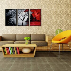 Wieco Art Large Size Framed Art Canvas Art Prints Wall Art the Cloud Tree Abstract Pictures Paintings for Bedroom Home Office Decorations Contemporary Artwork 3 Panels Black Frames