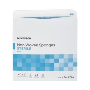 McKesson Non-Woven Sponges, Sterile, 4-Ply, Polyester/Rayon, 4 in x 4 in, 2 per Pack, 25 Packs, 50 Total