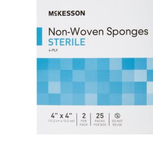 McKesson Non-Woven Sponges, Sterile, 4-Ply, Polyester/Rayon, 4 in x 4 in, 2 per Pack, 25 Packs, 50 Total