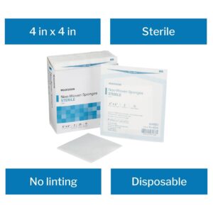 McKesson Non-Woven Sponges, Sterile, 4-Ply, Polyester/Rayon, 4 in x 4 in, 2 per Pack, 25 Packs, 50 Total