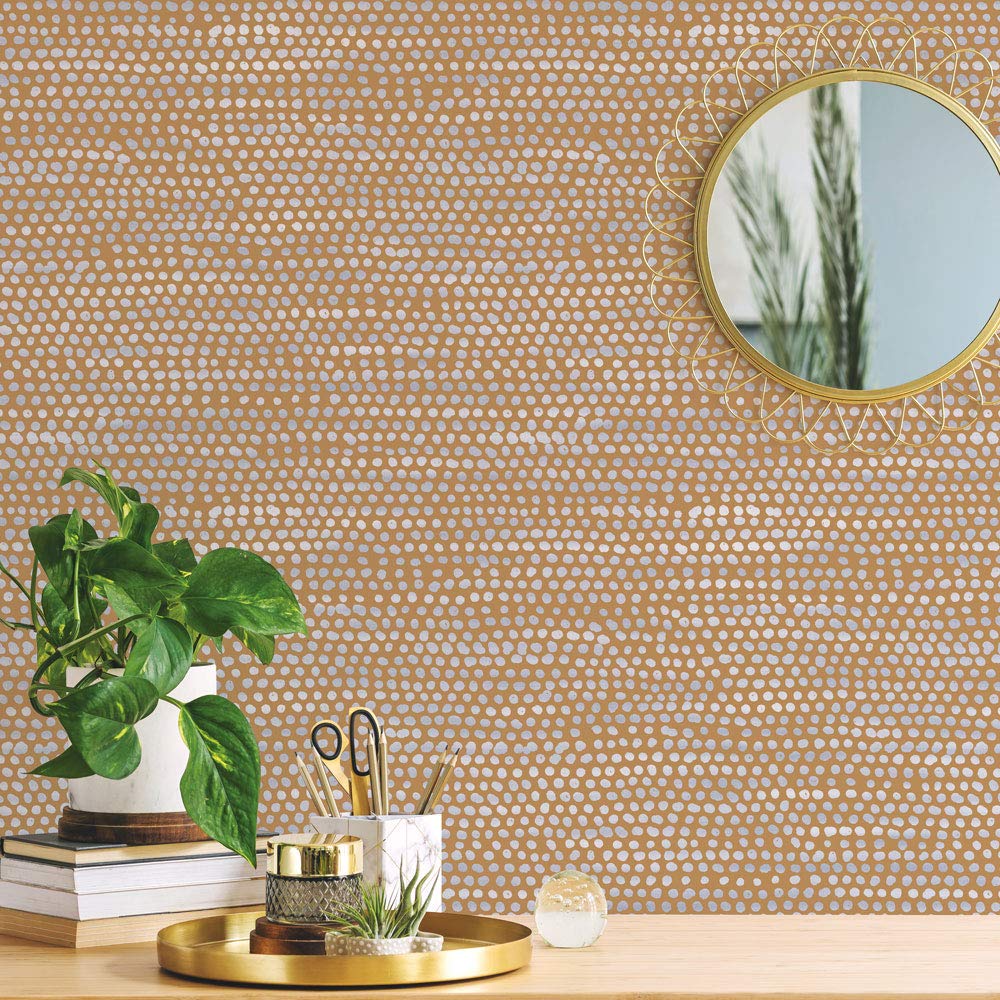 Tempaper Toasted Turmeric Moire Dots Removable Peel and Stick Wallpaper, 20.5 in X 16.5 ft, Made in the USA