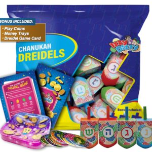 Hanukkah Dreidels - Multi Colored Pattern Print Wooden Dreidel - 10 Pack Medium