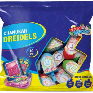 Hanukkah Dreidels - Multi Colored Pattern Print Wooden Dreidel - 10 Pack Medium