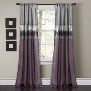 lush decor night sky window curtain panel, single, 42" w x 108" l, purple & gray - sequin curtains - sparkle & color block design - modern glam decor - extra long curtains for bedroom & living room