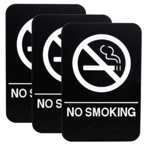 excello global products plastic sign: easy to mount with braille (ada compliant), great for business - 6"x9", no smoking - pack of 3
