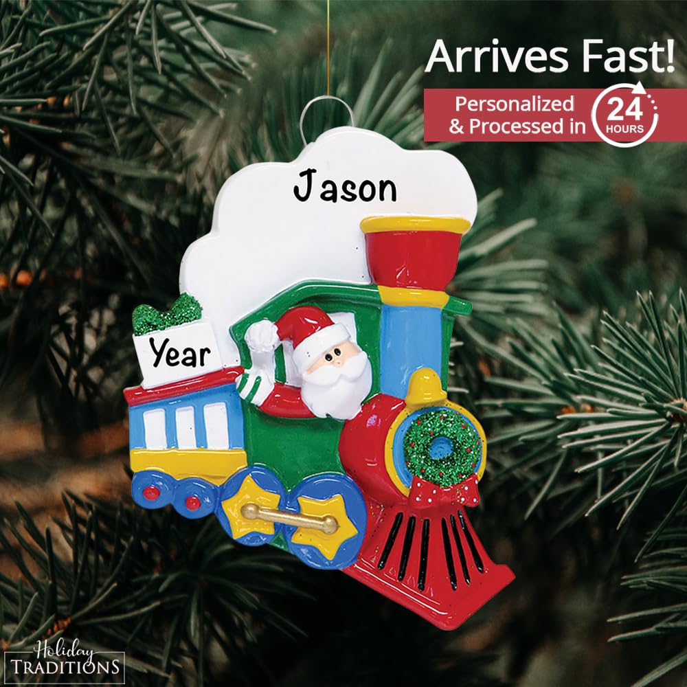 Personalized Train Christmas Ornaments 2023 - Fast & Free 24h Customization – Santa Train Christmas Decorations with Name - Comes Gift-Wrapped - Fun Ornaments for Christmas Tree