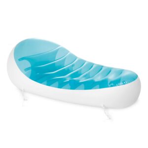 intex petal 76 x 49 inch inflatable floating lounge chair pool float lounger with cupholder and connector tethers, blue & white