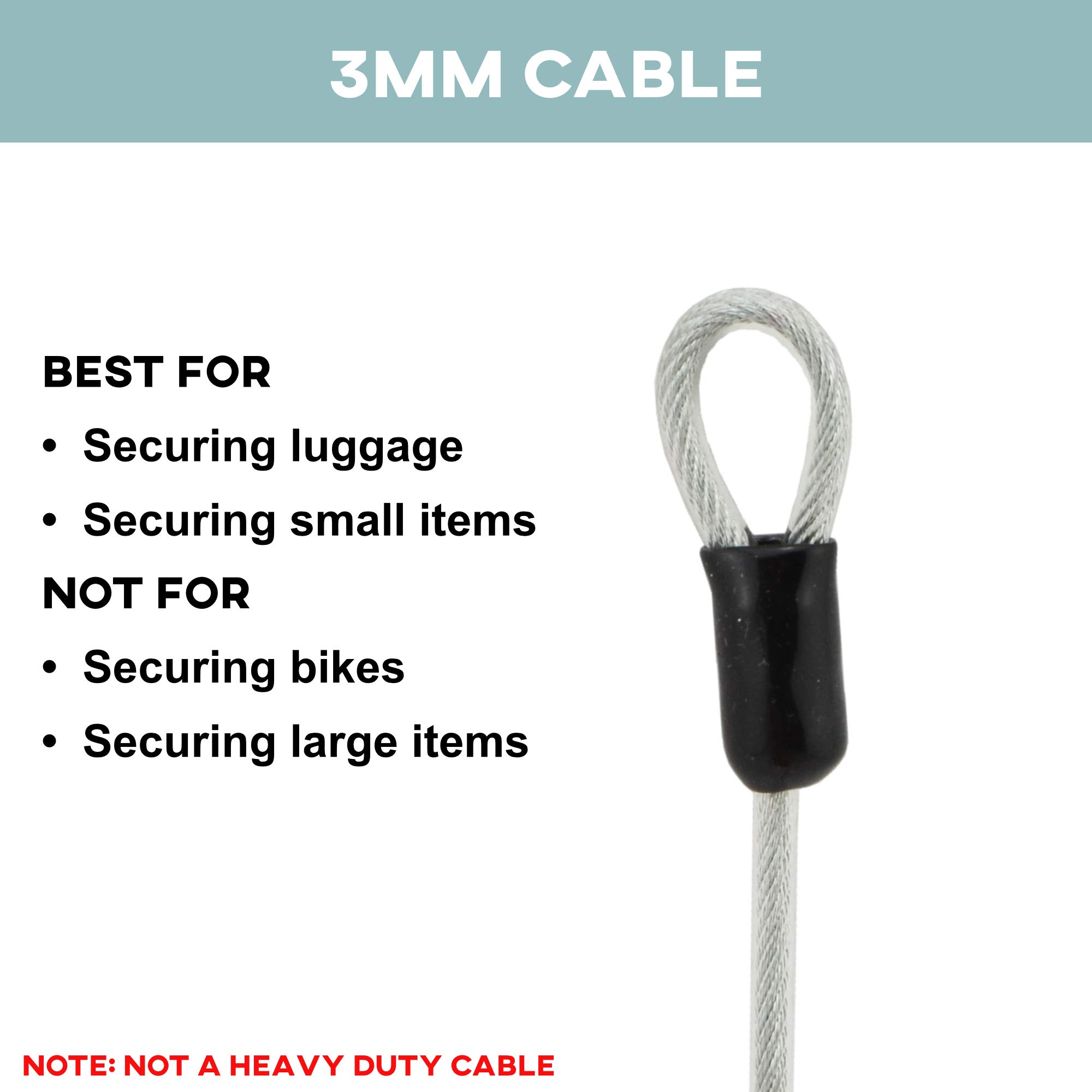 Lumintrail 3mm (1/8 Inch) Braided Steel Coated Security Cable Luggage Lock Safety Cable Wire Double Loop (7ft)