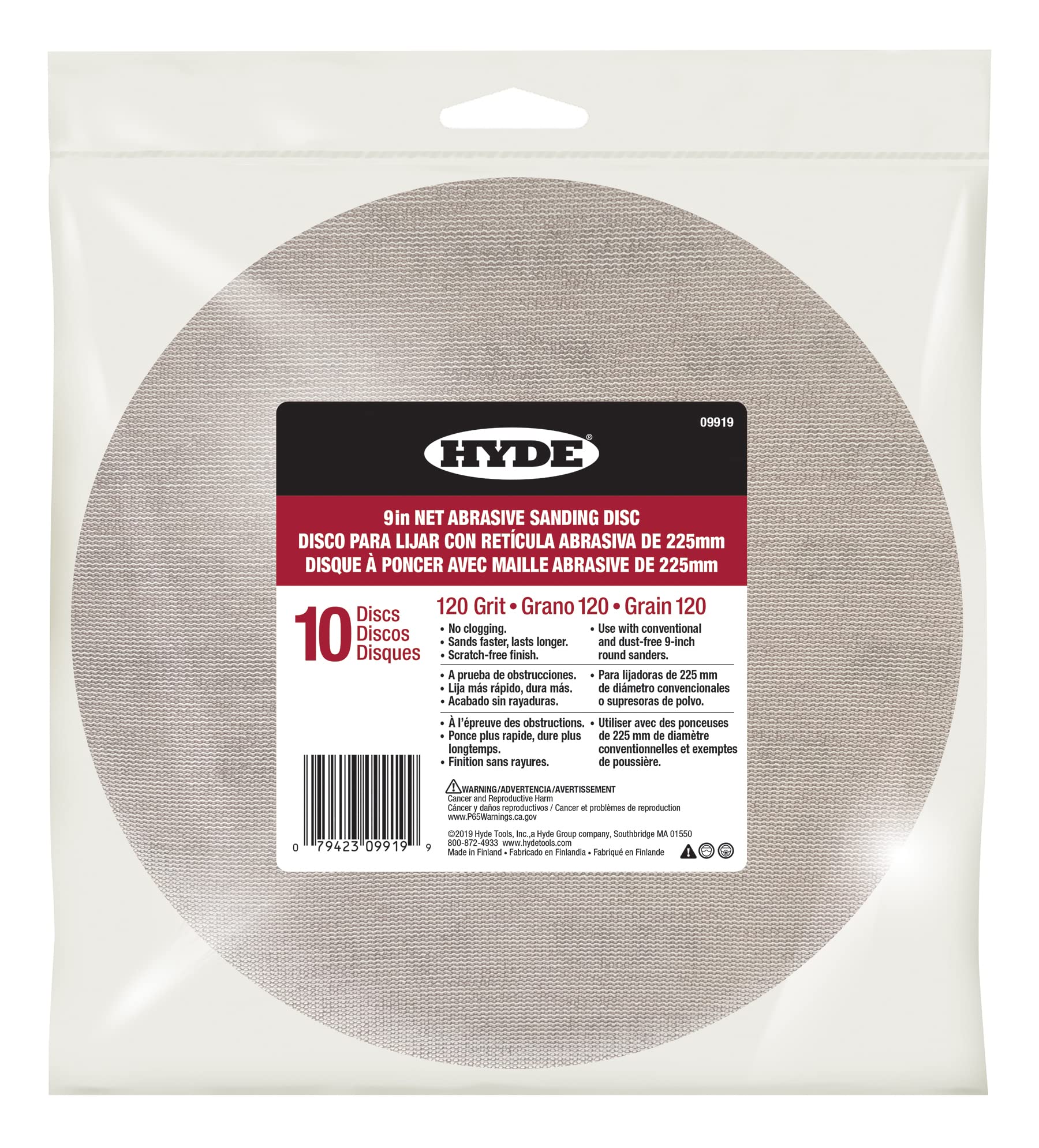 Hyde 09919 9" Disk Abrasive Sanding Net, 120 Grit, 10 Count. Large area Sanding, Fast Change abrasive sheets for a Scratch Free Smooth No-Sanding pattern.