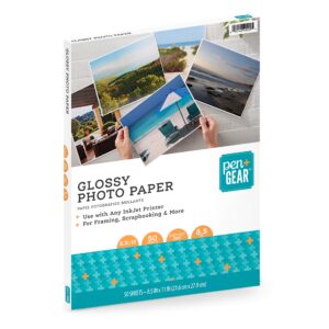 pen+gear glossy photo paper 8.5" x 11" 50 sheets 8.5mil for inkjet printers letter size instant dry