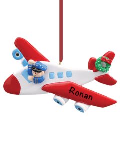 fun kids personalized christmas ornaments 2023 - fast & free 24h customization – flying airplane pilot christmas decorations with name - comes gift-wrapped