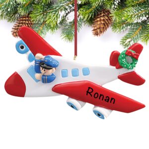Fun Kids Personalized Christmas Ornaments 2023 - Fast & Free 24h Customization – Flying Airplane Pilot Christmas Decorations with Name - Comes Gift-Wrapped