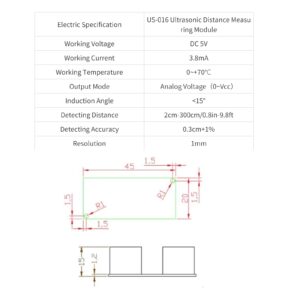 Ultrasonic Sensor, US-016 Analog Voltage Output High Exactness Ultrasonic Distance Rangefinder DC 5V 2cm-300cm