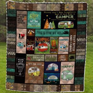 LIVIN' ILLUSION Camping1 Quilt Pattern Blanket Quilted Christmas Birthday Customized Little Kids Graduation Gifts All Season Warm Quilt Blanket for Bed Sofa (Queen 80"×90"(200cm×230cm))