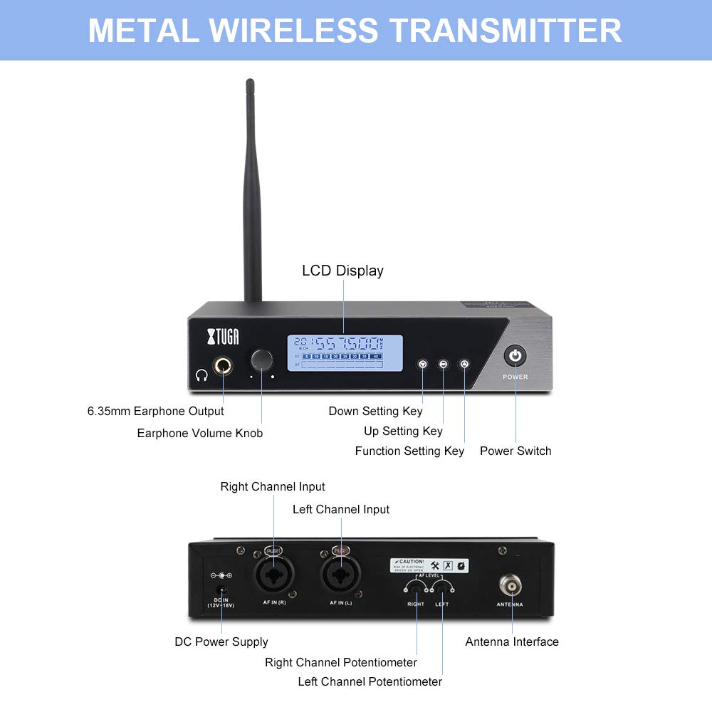 XTUGA IEM1100 UHF Single Channel in Ear Monitor System Selectable Frequency Wireless Professional in-Ear Monitor System Ideal for Stage, Studio, Exhibit, Lecture, Speech