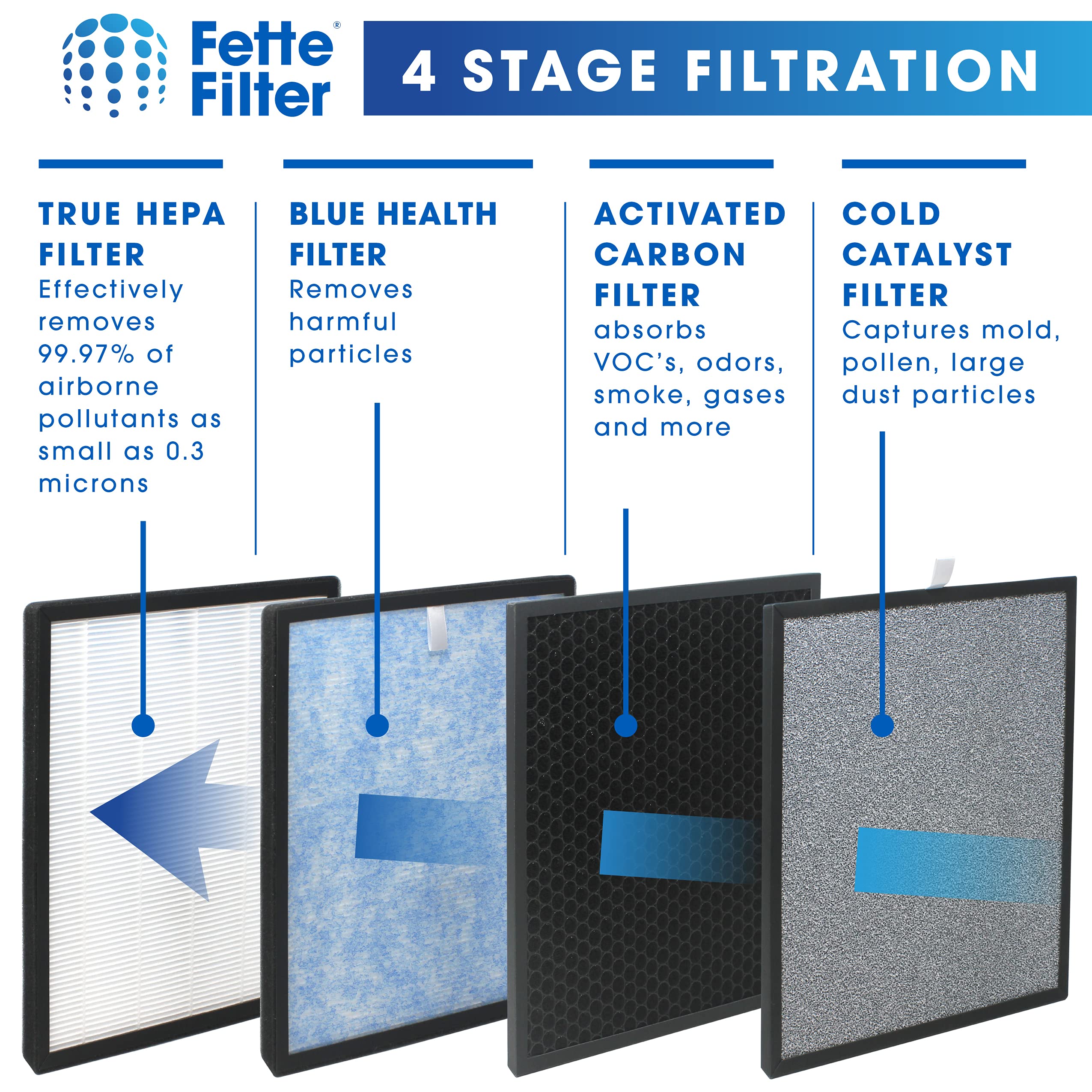 Fette Filter -HSP001 Filter Replacements for HATHASPACE Air Purifier HSP001, True HEPA Filter with Activated Carbon Pre-Filters. Includes 2 H13 True Hepa FIlters and 2 Activated Carbon Filters.