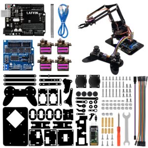 lafvin 4dof acrylic robot mechanical arm claw kit compatible with arduino ide diy robot with cd tutorial