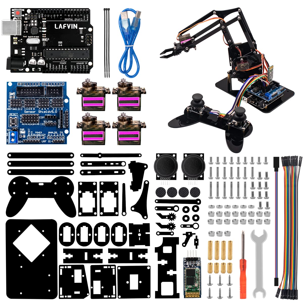 LAFVIN 4DOF Acrylic Robot Mechanical Arm Claw Kit Compatible with Arduino IDE DIY Robot with CD Tutorial