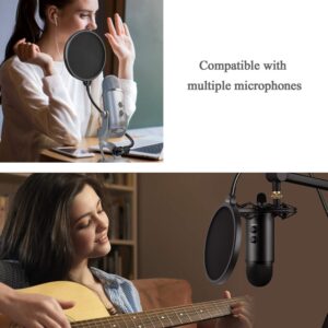 YOTTO Microphone Pop Filter Studio Windscreen Mic Cover Mask Shield with Flexible Gooseneck and Clamp for Blue Yeti, Audio Technica and All Microphones