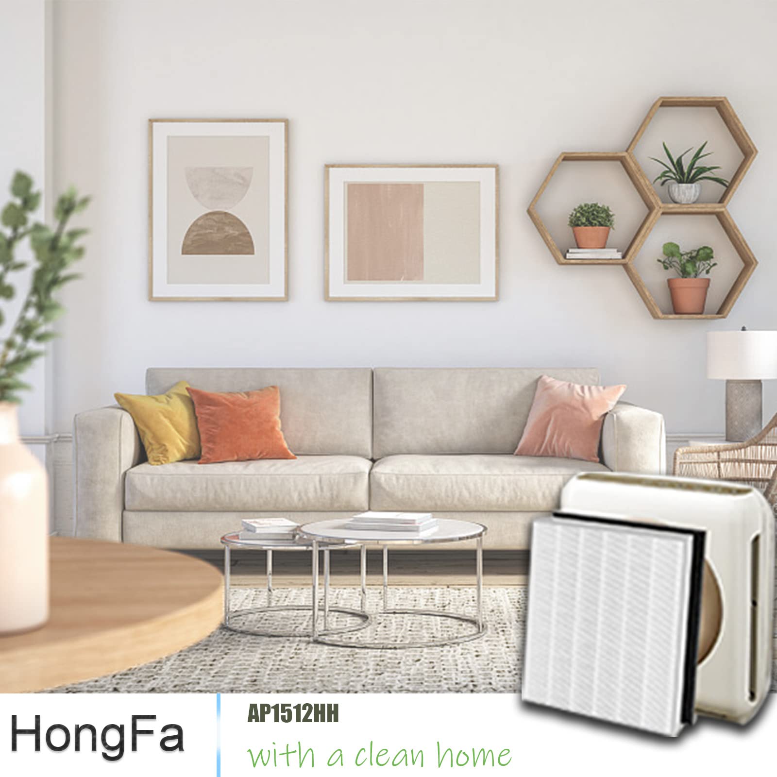 Hongfa AP-1512HH Mighty Air Purifier Filters for Coway AP-1512HH AP-1512HH-FP, 2 Packs True HEPA 3304899 Filters with 4 Carbon Filters for Coway Airmega AP-1512hh Air Purifier