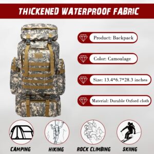 ÖSSZEFUT 70L 80L Tactical Backpack Waterproof For Men Hiking Camping Military Backpacking Backpack Tactical Rucksack Travel Hunting Survival Waterproof Large Backpack (City Brown)