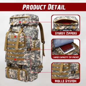 ÖSSZEFUT 70L 80L Tactical Backpack Waterproof For Men Hiking Camping Military Backpacking Backpack Tactical Rucksack Travel Hunting Survival Waterproof Large Backpack (City Brown)