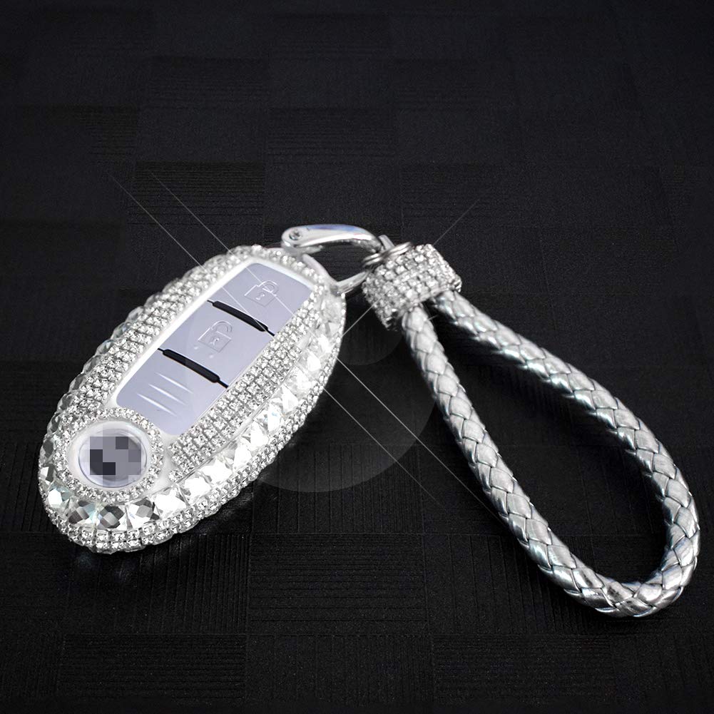 GeeGeeTop Car Key Case Key Shell Fob Key Cover Key Chain Lady Ring with Bling Diamond Crystals For Nissan Rogue Altima Maxima Infiniti Q50 60 Versa 2/3/4/5-Buttons Keyless Entry Remote Control Smart