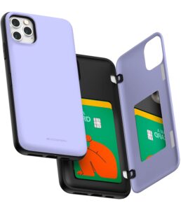 goospery iphone 11 pro max wallet case with card holder, easy magnetic door closure protective dual layer bumper sturdy phone back cover (lilac purple)