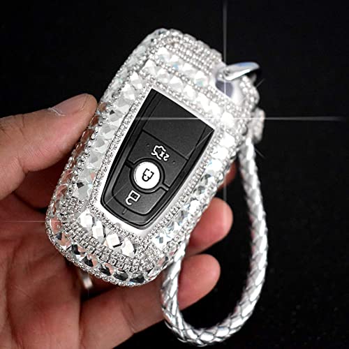 GeeGeeTop Car Key Case Key Shell Fob Key Cover Key Chain Lady Key Ring with Bling Diamond Crystals for Ford Mondeo Edge Mustang Keyless Entry Remote Control Smart Key