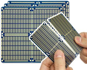electrocookie snappable pcb, strip board with power rails for electronics projects compatible for diy arduino soldering projects, gold-plated, 3.8"x3.5" (3 pack, blue)