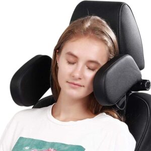 xergur car headrest pillow, memory foam road pal headrest, adjustable car seat head neck support pillow for kids and passenger - sleep better on long trips (black)