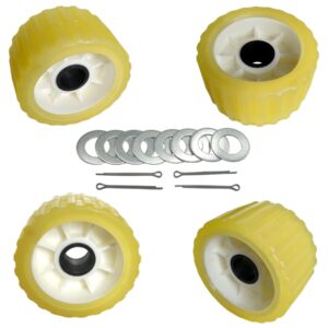 UANOFCN 3" Width x 5" OD Boat Trailer Poly Ribbed Wobble Rollers Mounting Hole Diameter 1-1/8 inch