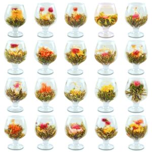 prettyard organic variety flavors blooming tea flowers, chinese artistic flowering natural green tea ball gift set + edible flowers - 20pc/set = (20 different flavors)-gift for tea lovers