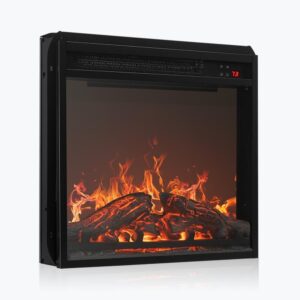 belleze 18" electric fireplace insert, recessed fireplace heater with remote control, indoor fireplace heater with adjustable brightness, timer, automatic temperature control, black