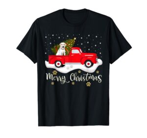 red truck merry christmas tree labrador retriever christmas t-shirt