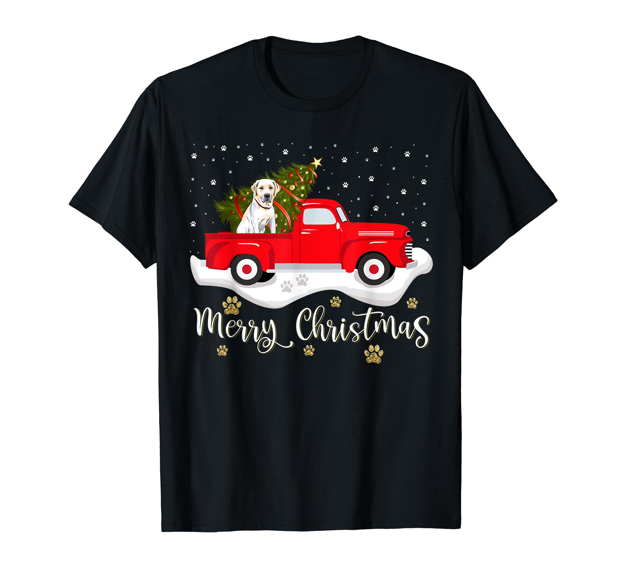 Red Truck Merry Christmas Tree Labrador Retriever Christmas T-Shirt