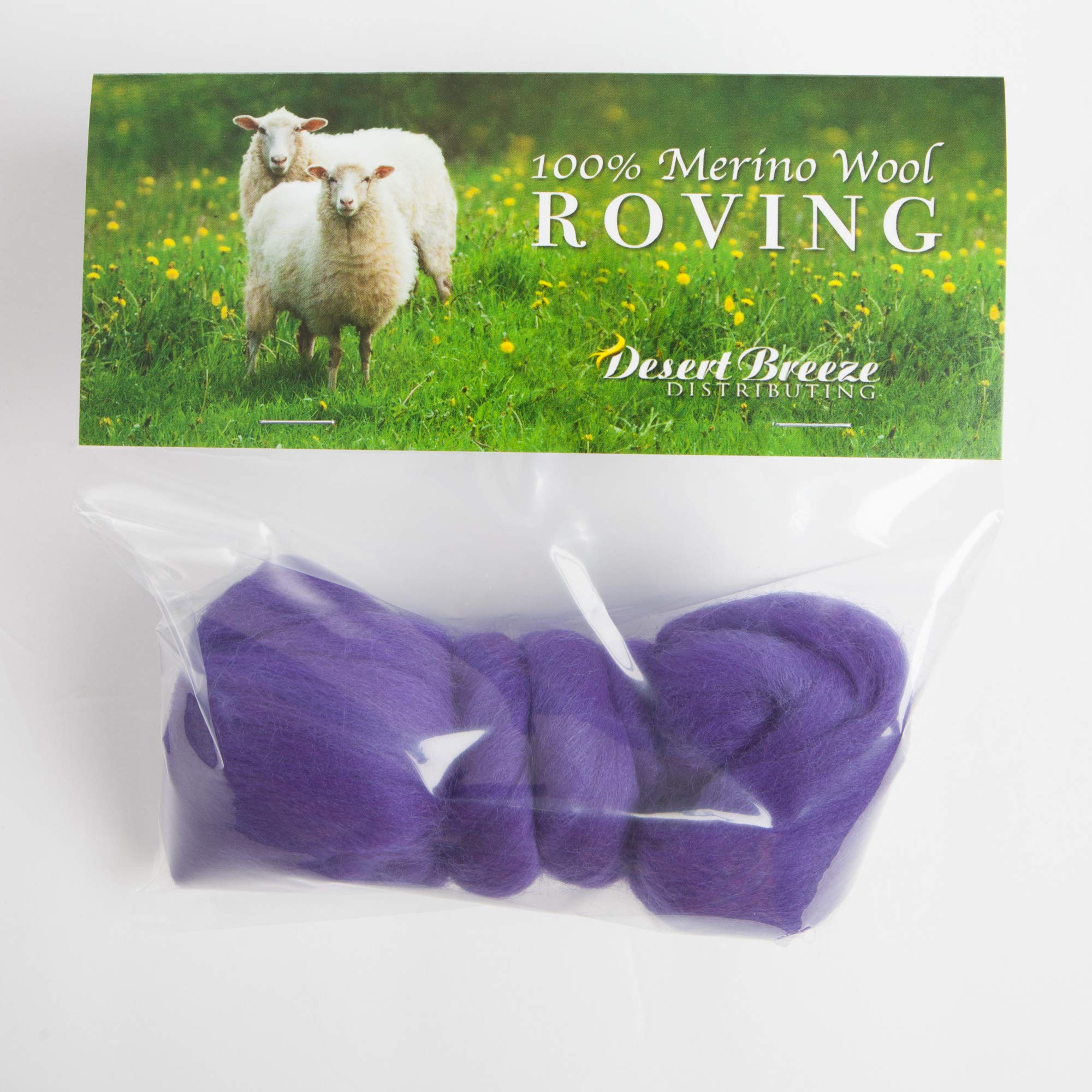 Merino Wool Roving, Premium Combed Top, Color Violet, 21.5 Micron, Perfect for Felting Projects, 100% Pure Wool, Made in The UK