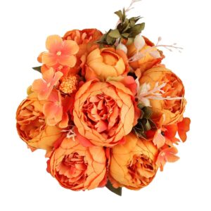 shengyuanlouiesya louiesya artificial flowers fake silk peony flower bouquet floral plants decor for home garden wedding party decor decoration (orange)