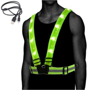 atlecko 360° rechargeable led running, cycling, hiking reflective vest & belt for men, women & kids - safe & comfortable - bright lights for high visibility, excellent battery life, perfect for night