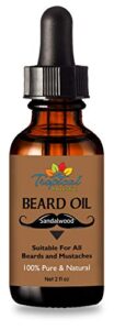 tropical holistic sandalwood beard oil 2fl oz - groom men beard & mustache with fresh woodsy scent - nourishes, restores shine, & tames unruly hair