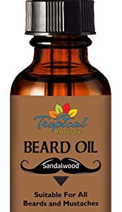 Tropical Holistic Sandalwood Beard Oil 2fl oz - Groom Men Beard & Mustache with Fresh Woodsy Scent - Nourishes, Restores Shine, & Tames Unruly Hair