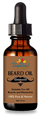 Tropical Holistic Sandalwood Beard Oil 2fl oz - Groom Men Beard & Mustache with Fresh Woodsy Scent - Nourishes, Restores Shine, & Tames Unruly Hair