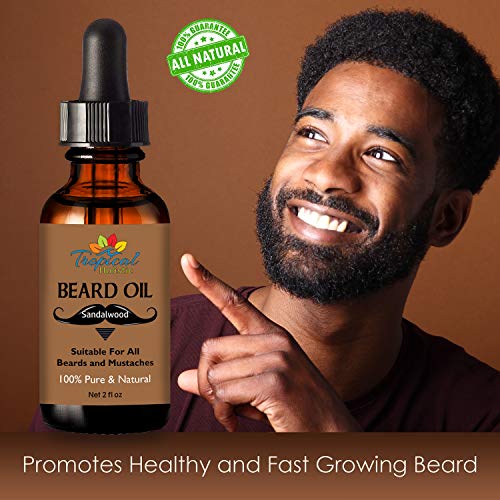 Tropical Holistic Sandalwood Beard Oil 2fl oz - Groom Men Beard & Mustache with Fresh Woodsy Scent - Nourishes, Restores Shine, & Tames Unruly Hair