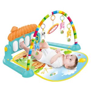 deerbb baby play mat for infant with music and mirror, newborn piano activity center toys gym floor playmat for boys girls 3 6 months